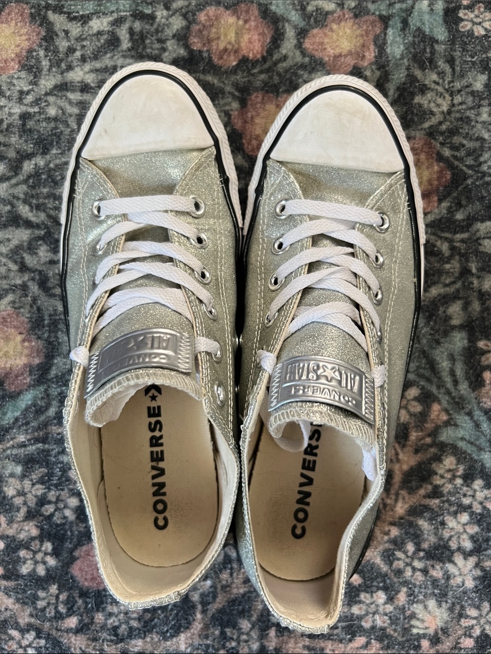 Converse Silver Glitter Low Top Sneakers